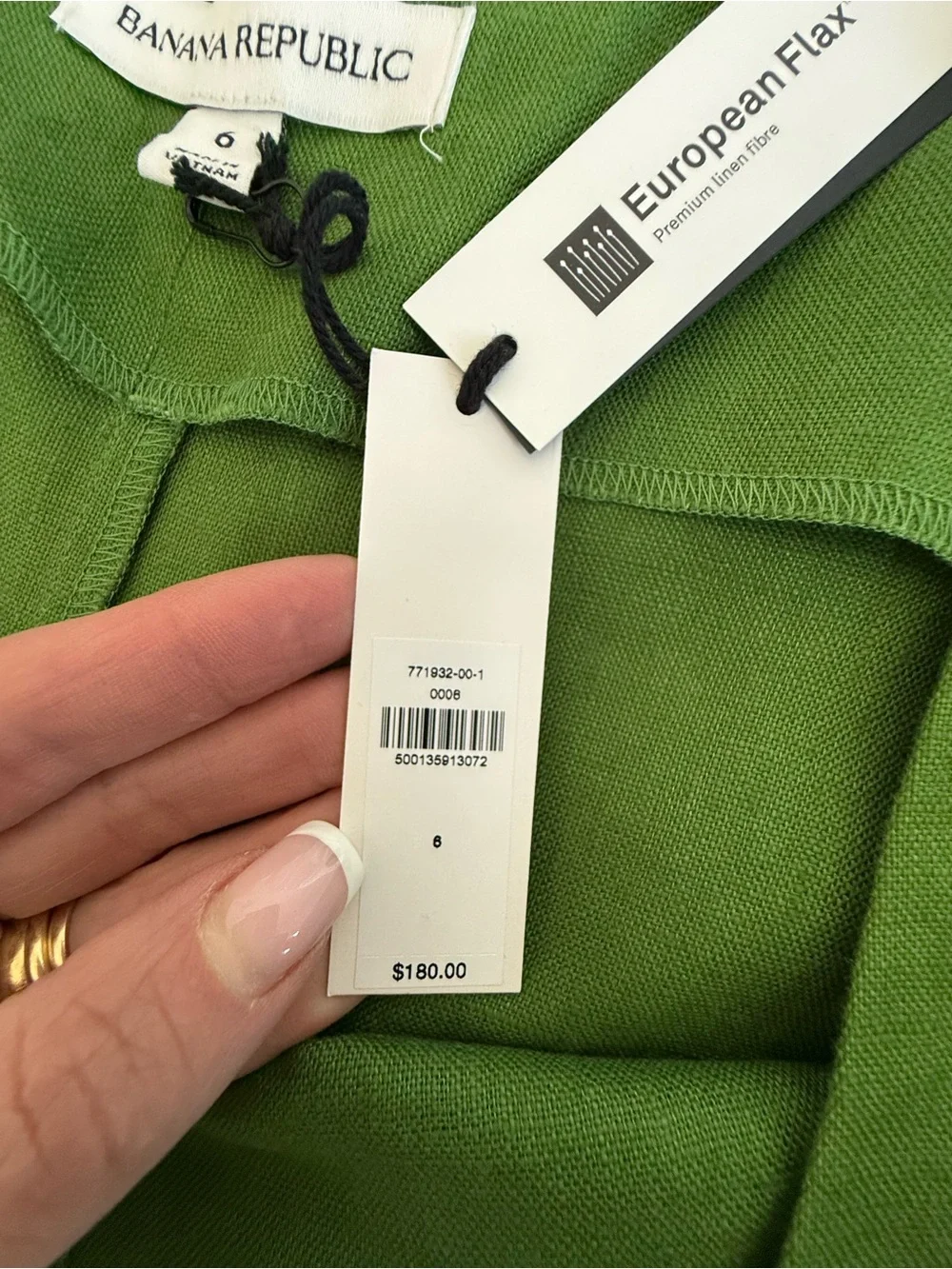 Banana Republic 100% European Linen Wide Leg Jumpsuit Green NWT Sz 6